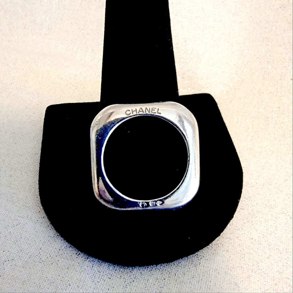 Vintage CHANEL Square Sterling Silver Ring